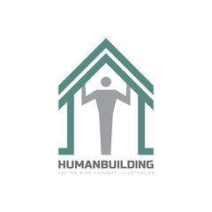 Human character and roof house - vector logo template concept illustration. Abstract building creative sign. Design element.