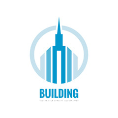 Real estate - vector logo template concept illustration. Building skyscraper silhouette sign in circle. Design element.