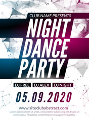 Night Dance Party design template in polygonal style. Club dance party event. DJ music poster promotional