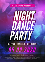 Dance Party Poster Template. Night Dance Party flyer. Club party design template on dark colorful background. DJ promotion design