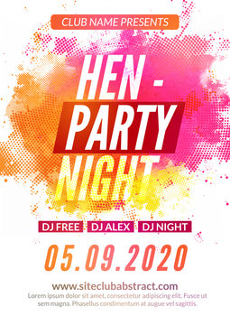 Hen-party Flyer Invitation Design Template. Girls Event Show Deisgn. Ladies Feminine Night Party Flyer Template