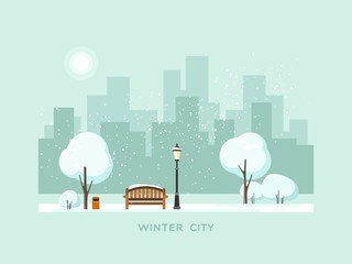Obraz premium Winter park in the city. Vector illustration.