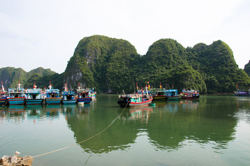 Bateaux de pêche sur la baie d'Along