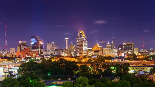 San Antonio, Texas, USA skyline time lapse.