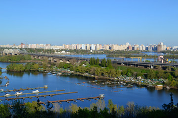 Fototapeta na wymiar View on the left bank of Kiev in the summer