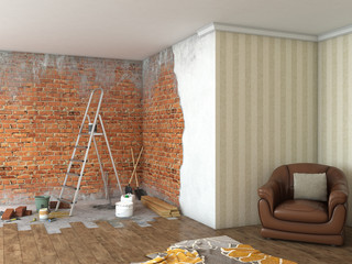 Renovation interior big room; 3d illustration