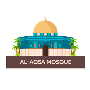 Al-Aqsa Mosque. Israel, Jerusalem. Vector flat illustration.