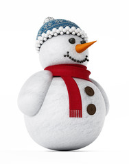 Snowman isolated on white background. 3D illustration