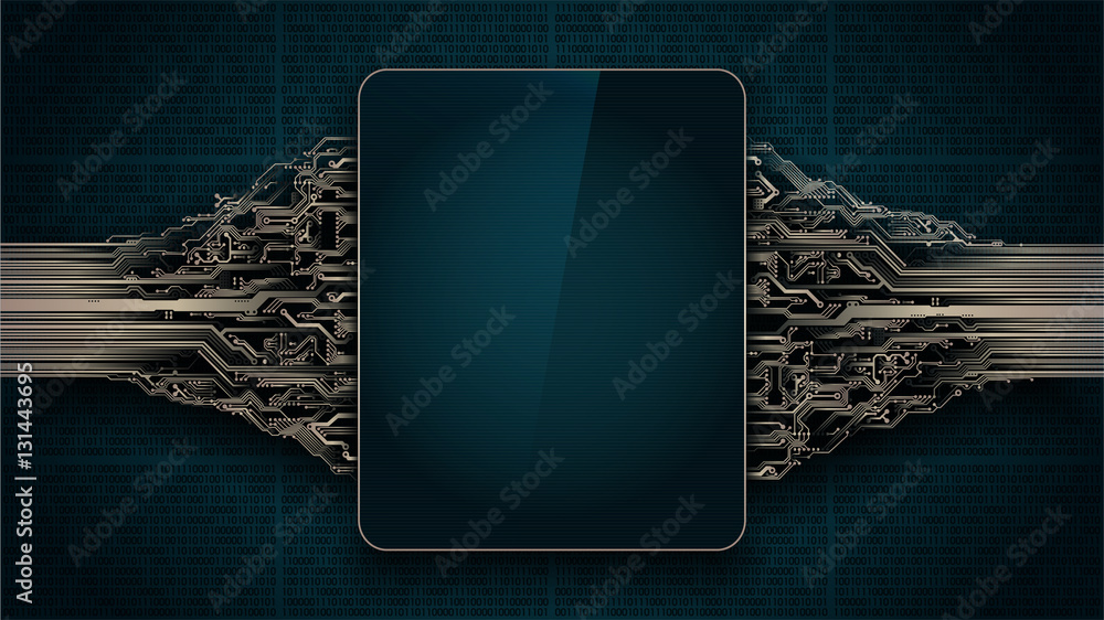 Poster abstract futuristic circuit board with electronic display, hi-tech computer digital technology conce