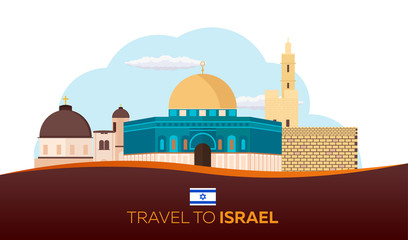 Travel to Israel, Jerusalem Poster skyline. Wailing wall. Vector illustration.