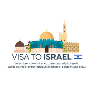 Visa to Israel. Document for travel. Vector flat illustration.