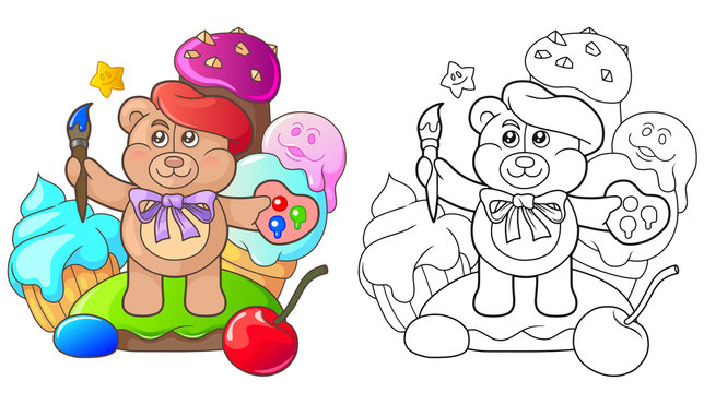 cartoon teddy bear is among the sweets

