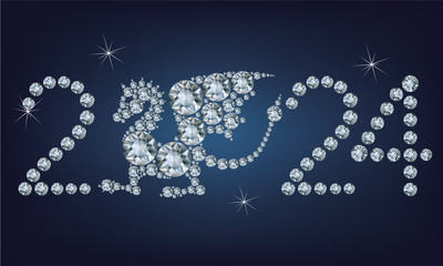Happy new year 2024 creative greeting card with Dragon made up a lot of diamonds - 131445424