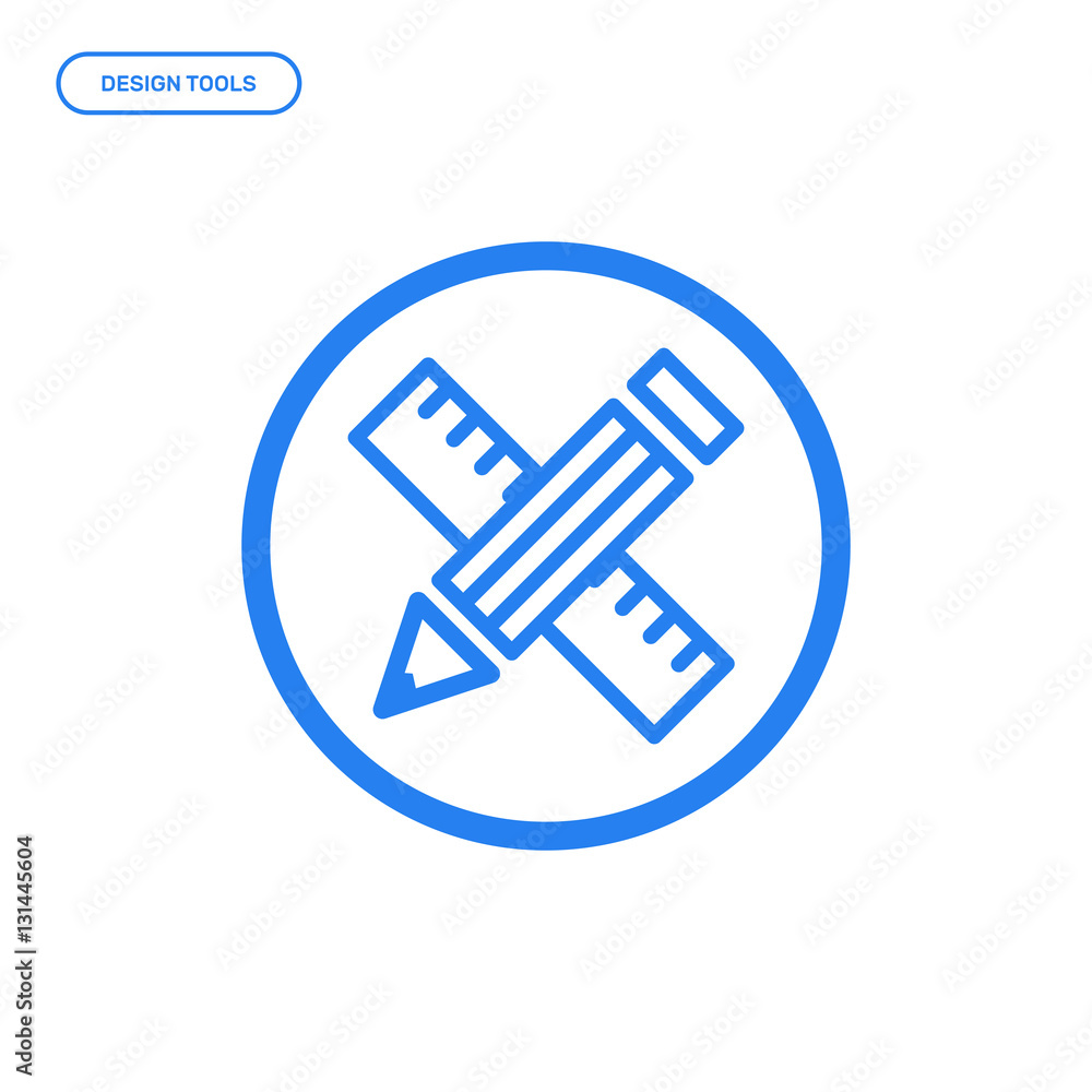 Poster vector illustration of flat line pen and ruler icon. graphic design concept of designer tools. use i