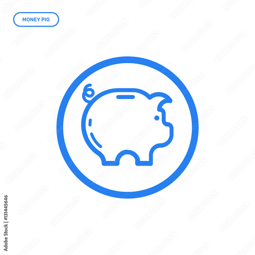 Poster vector illustration of flat bold line pig icon. graphic design concept of money box. use in web proj