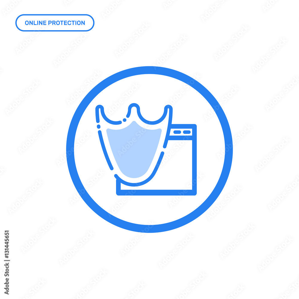 Poster vector illustration of flat bold line shield and screen icon. graphic design concept of online prote