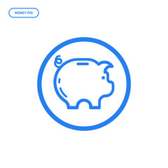 Vector illustration of flat bold line pig icon. Graphic design concept of money box. Use in Web Project and Applications. Blue outline isolated object.