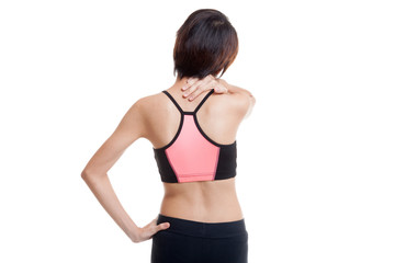 Fototapeta premium Asian healthy girl got neck pain and back pain.