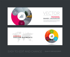 Vector set of modern horizontal website banners with circle roun