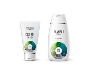 Abstract body care cosmetic brand concept. Cream, shampoo packag