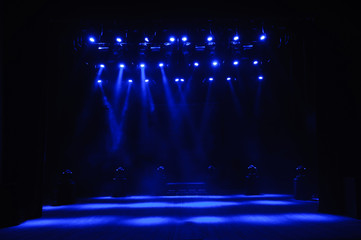 Free stage with lights, lighting devices.