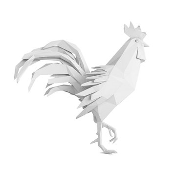 Origami rooster isolated on white background