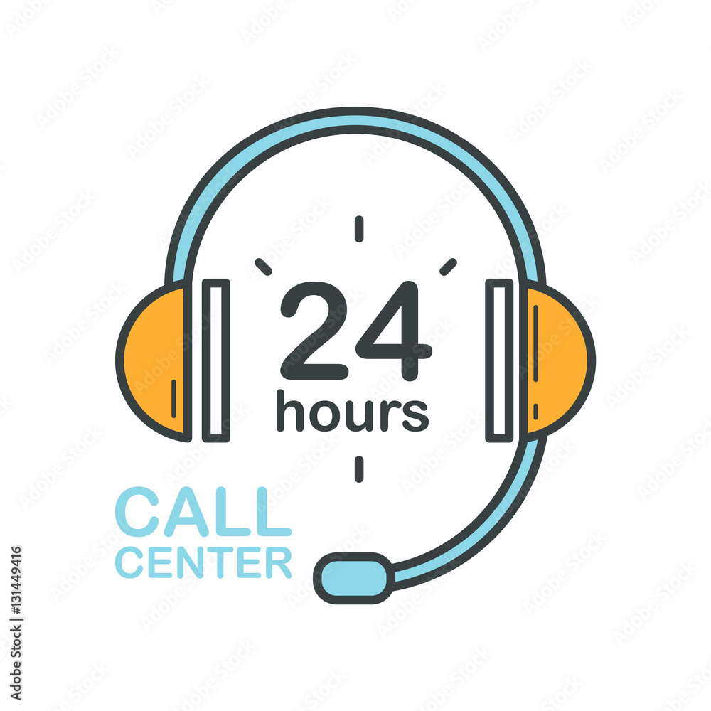 Poster Call center headset icon. Support service sign. Flat design vector illustration.