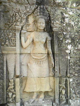 Angels (Apsara) sculpture on the wall of Angkor Wat, Cambodia