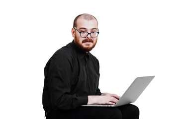 Portrait of a red-bearded, balding male brutal. White isolated. 