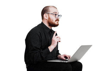 Portrait of a red-bearded, balding male brutal. White isolated. 