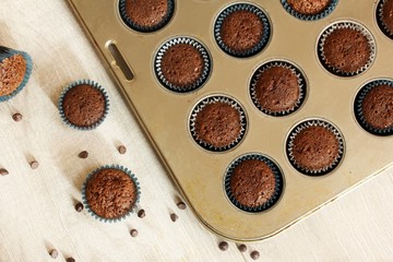 Homemade Brownie cupcakes in a muffin pan