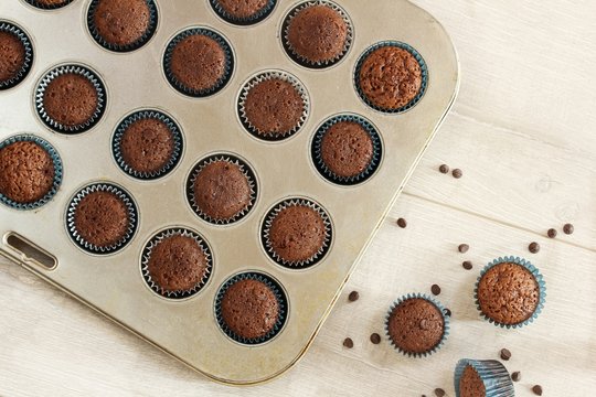 Homemade Brownie cupcakes in a muffin pan