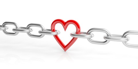 Heart in a chain on white background. 3d illustration