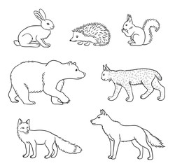 Obraz premium Set of vector forest animals in contours