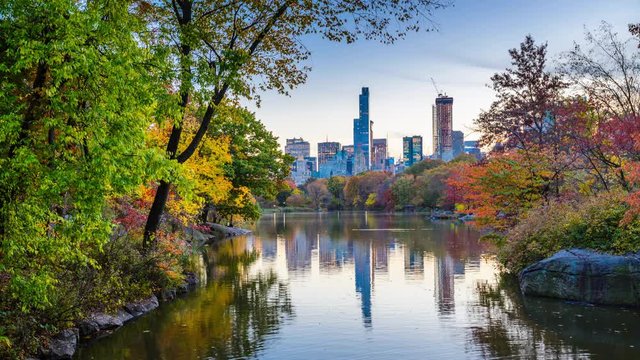 Central Park, New York City time lapse in autumn.