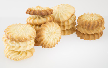 Butter cookies on white background