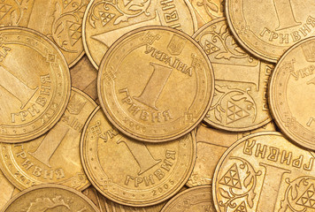 Ukrainian coins background of one hryvnia