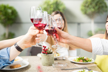 Closeup of some friends drinking wine