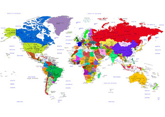 Fototapeta na wymiar Political map of the world, vector, isolated on white