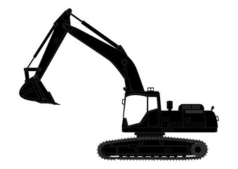 Vector black excavator icon, on white background