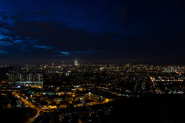 Panoramic aerial view of night city, Kuala Lumpur, Malaysia