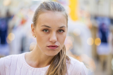 Portrait close up of young beautiful happy woman