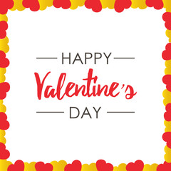 Happy Valentine's Day card with cute golden and red hearts border, frame.