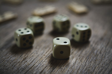 dice closeup on a wooden table