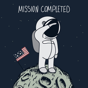 Cartoon astronaut standing on the moon