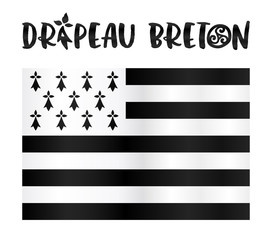 Vector Gwen-ha-du flat Breton flag with stylized sign in French - obrazy, fototapety, plakaty