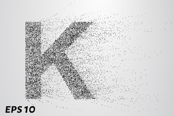 Letter K from the particles. The letter K consists of circles and points. Vector illustration
