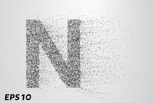 Letter N from the particles. The letter N consists of circles and points. Vector illustration