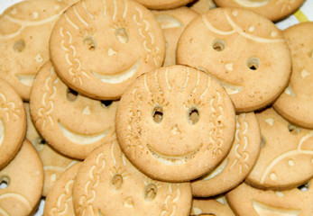 Background of round smiling  cookies