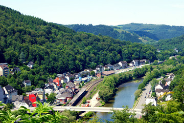 The city of Altena and the river Lenne in North Rhine-Westphalia, Germany